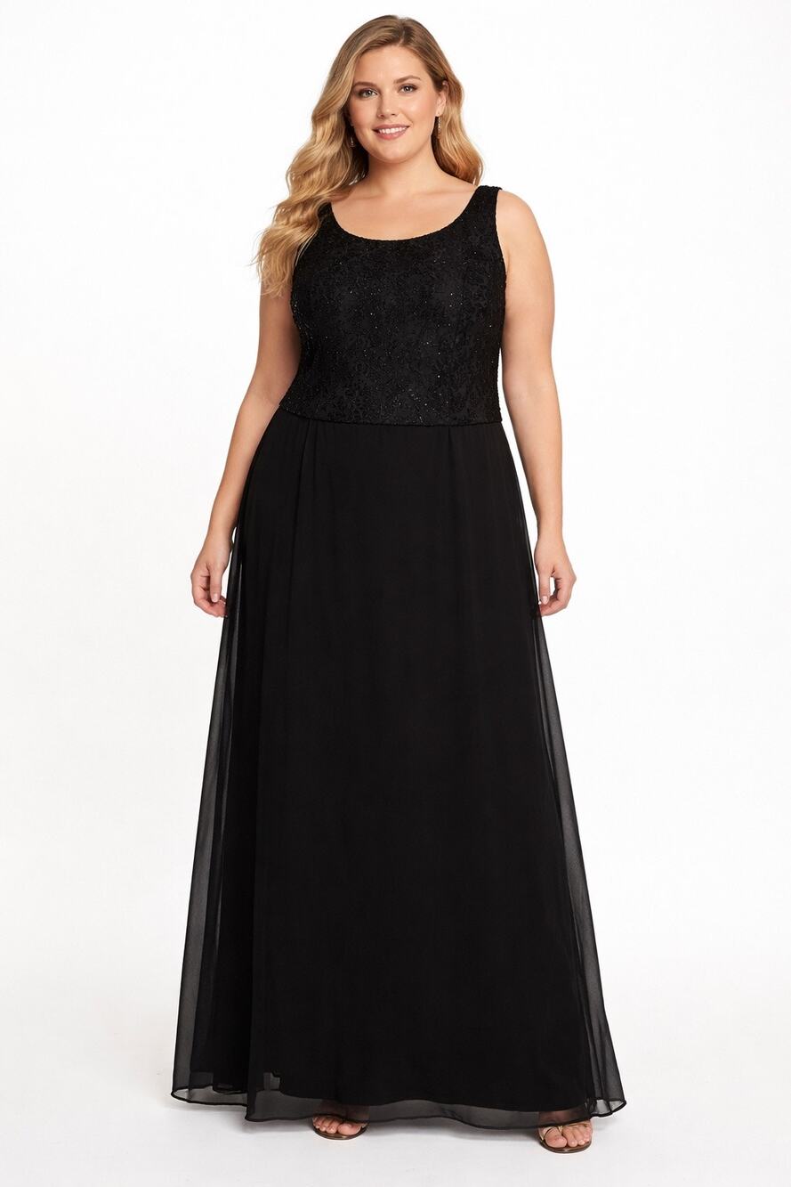 Xscape Black Lace Chiffon Overlay Evening Dress Plus 18W 2010s